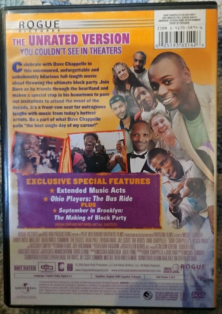 Dave Chappelle's Block Party (DVD, 2005) Unrated Version 