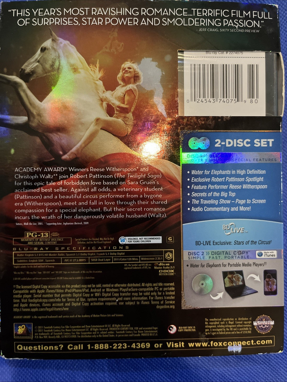 Water for Elephants (Blu-ray2-Disc Set, With Digital Copy) No Digital Download