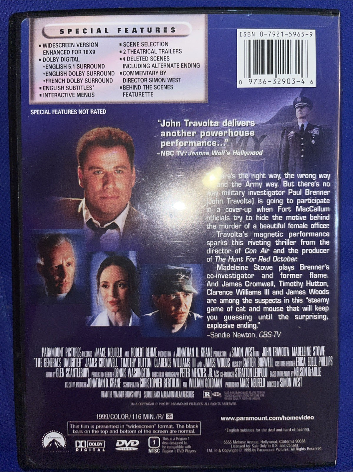 General's Daughter (DVD, 1999). Tested. Former Owner Signed Disc.