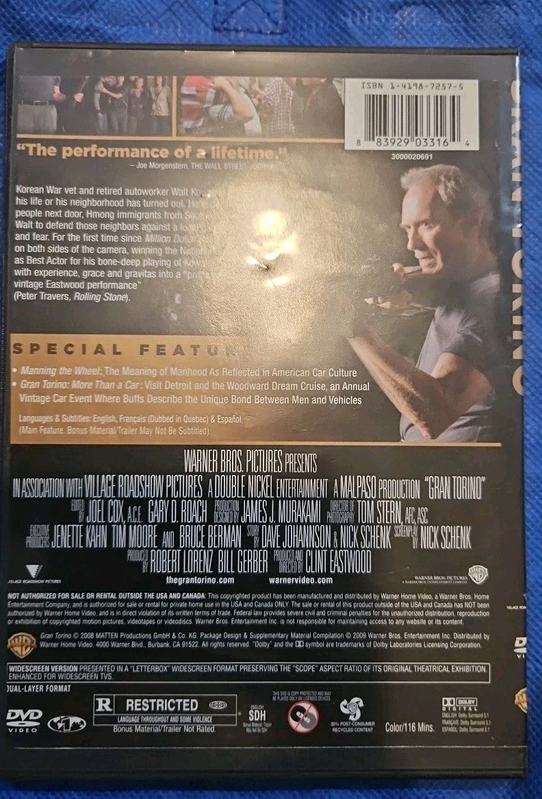 Gran Torino (DVD, 2008) Slimcase. Artwork Cropped. Tested