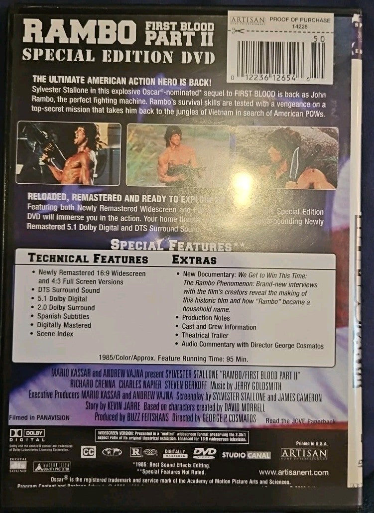 Rambo-First Blood 2 (1985) (DVD, 1985) Slimcase. Cropped Sleeve.