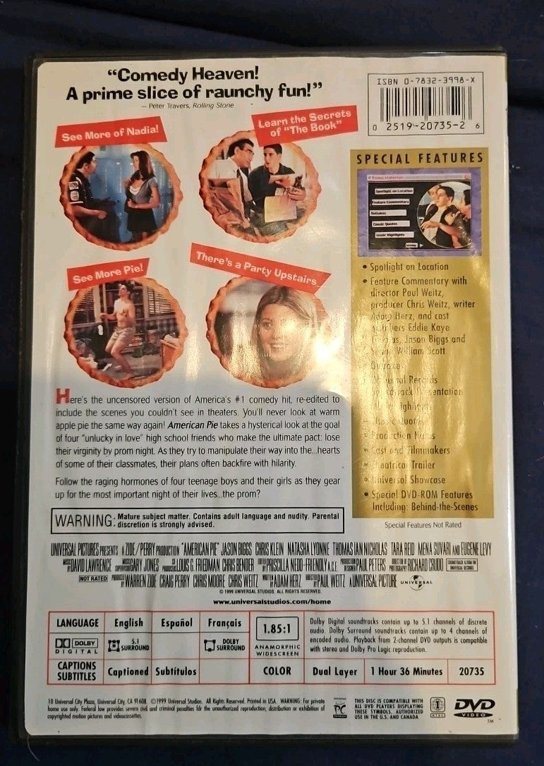 American Pie (DVD, 1999) Moisture Damaged Insert. Tested