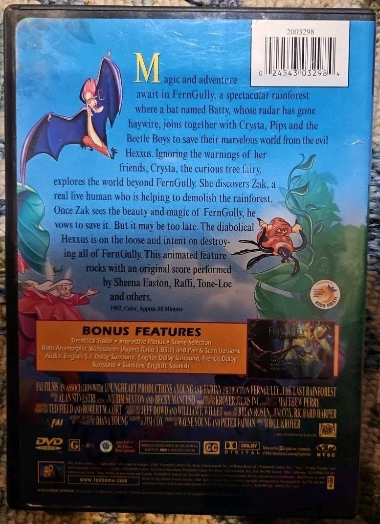 Ferngully: the Last Rainforest (DVD, 1992) Tested. New Case. Resealed