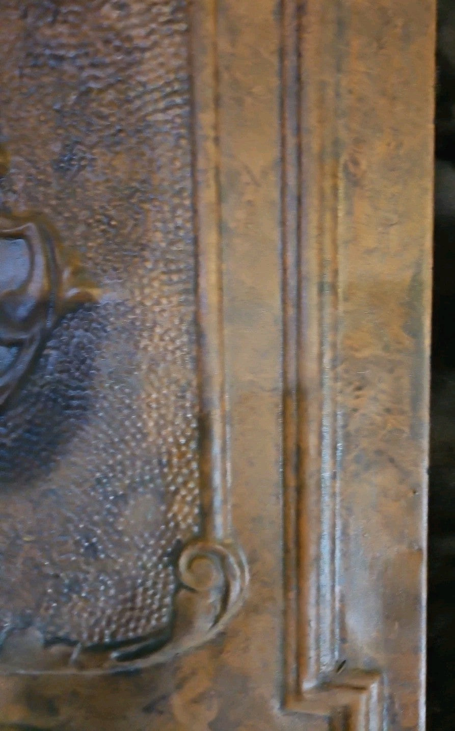 Bronze Colored Stamped Steel Fireplace Antique Cover