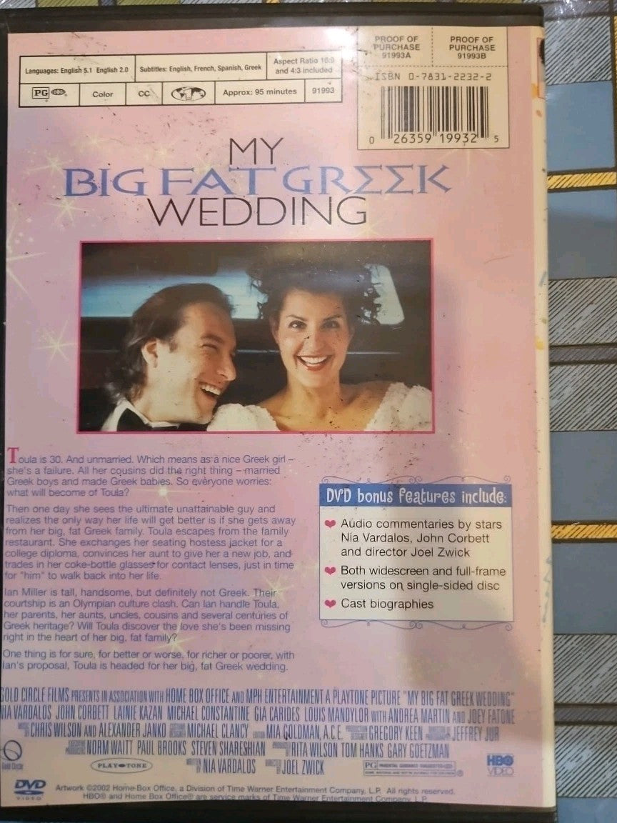 My Big Fat Greek Wedding (DVD, 2002) Tested slim case Cropped artwork.