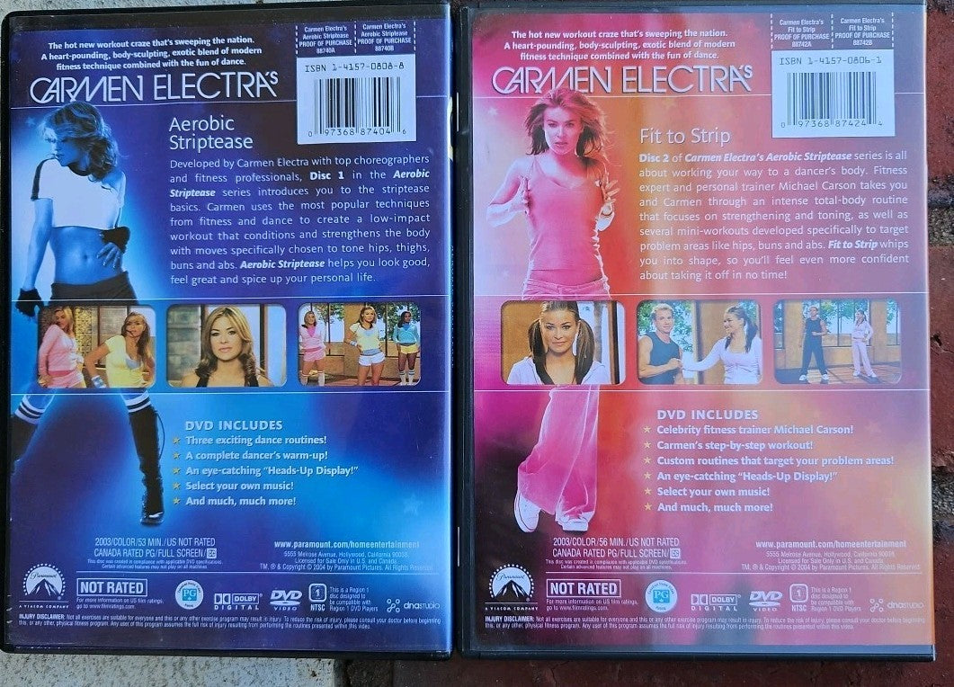 Carmen Electra's Aerobic Striptease + Fit To Strip (2 DVD)tested.damaged Artwork