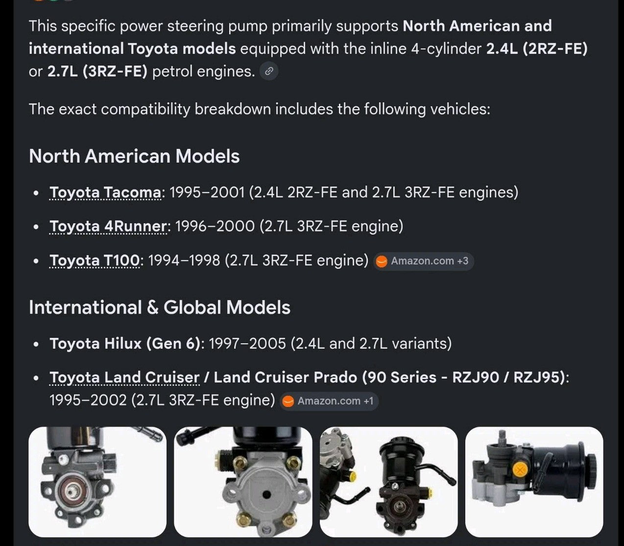 Power Steering Pump w/ Reservoir for 95-01 Toyota Tacoma 4Runner 2.4L 2.7L L4