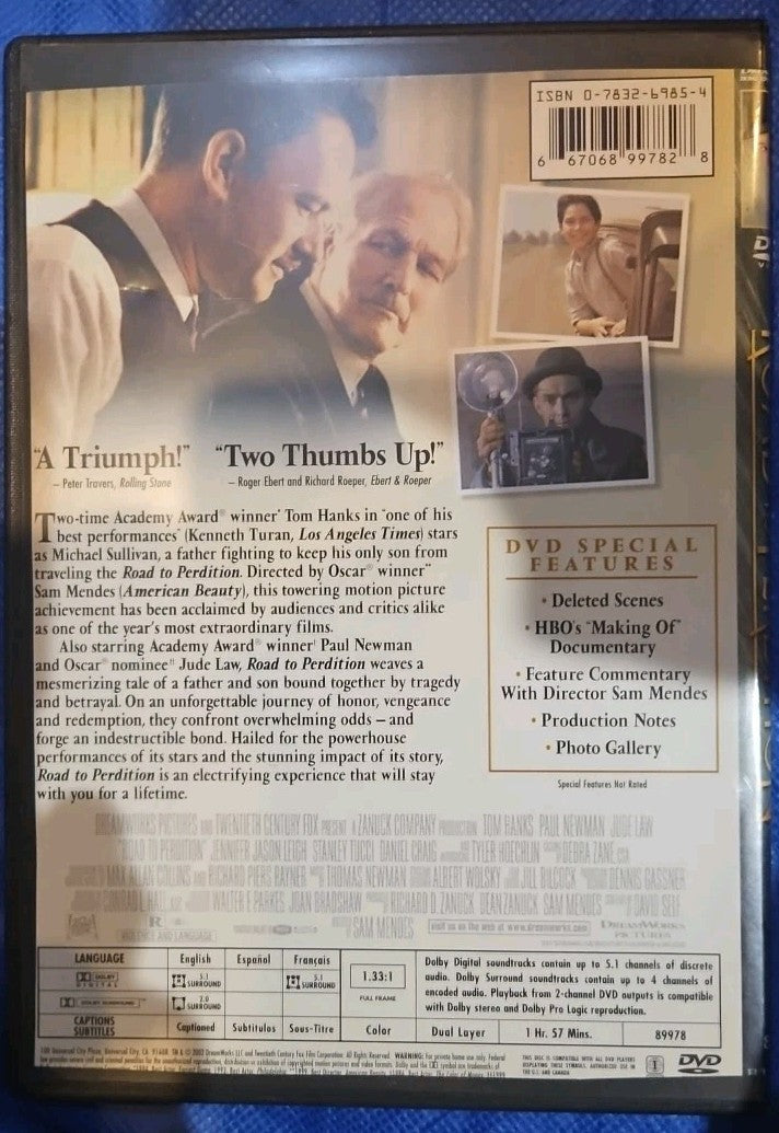 Road to Perdition (DVD, 2003, Full Frame) Artwork Cropped. Tested. Slim Case