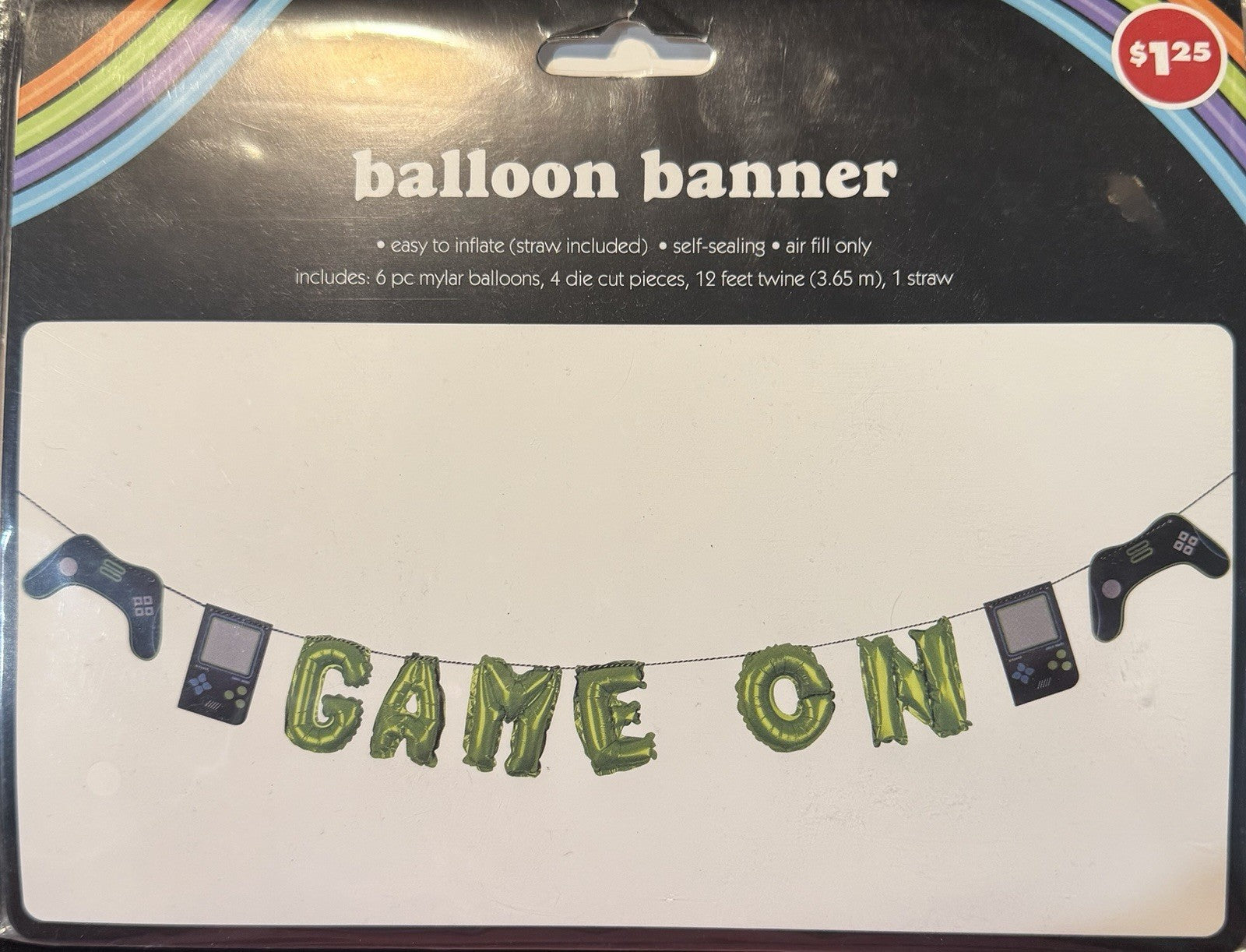 Video Game Controller Banner Balloons "Game On" Level Up Green Black Party Decor