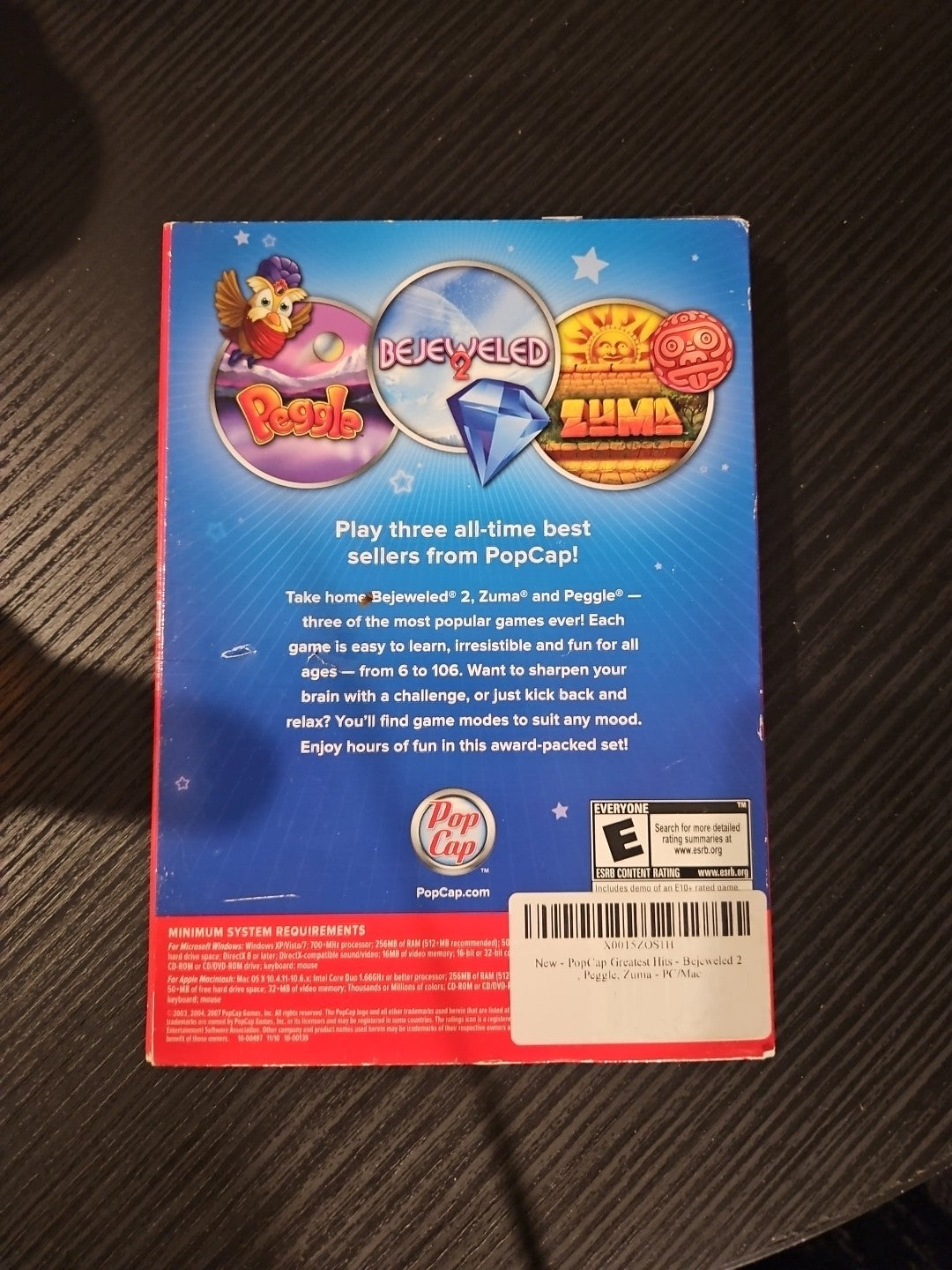 3 Games Bejeweled 2, ZUMA, Peggle - Pop Cap Greatest Hits Windows Mac CD ROM
