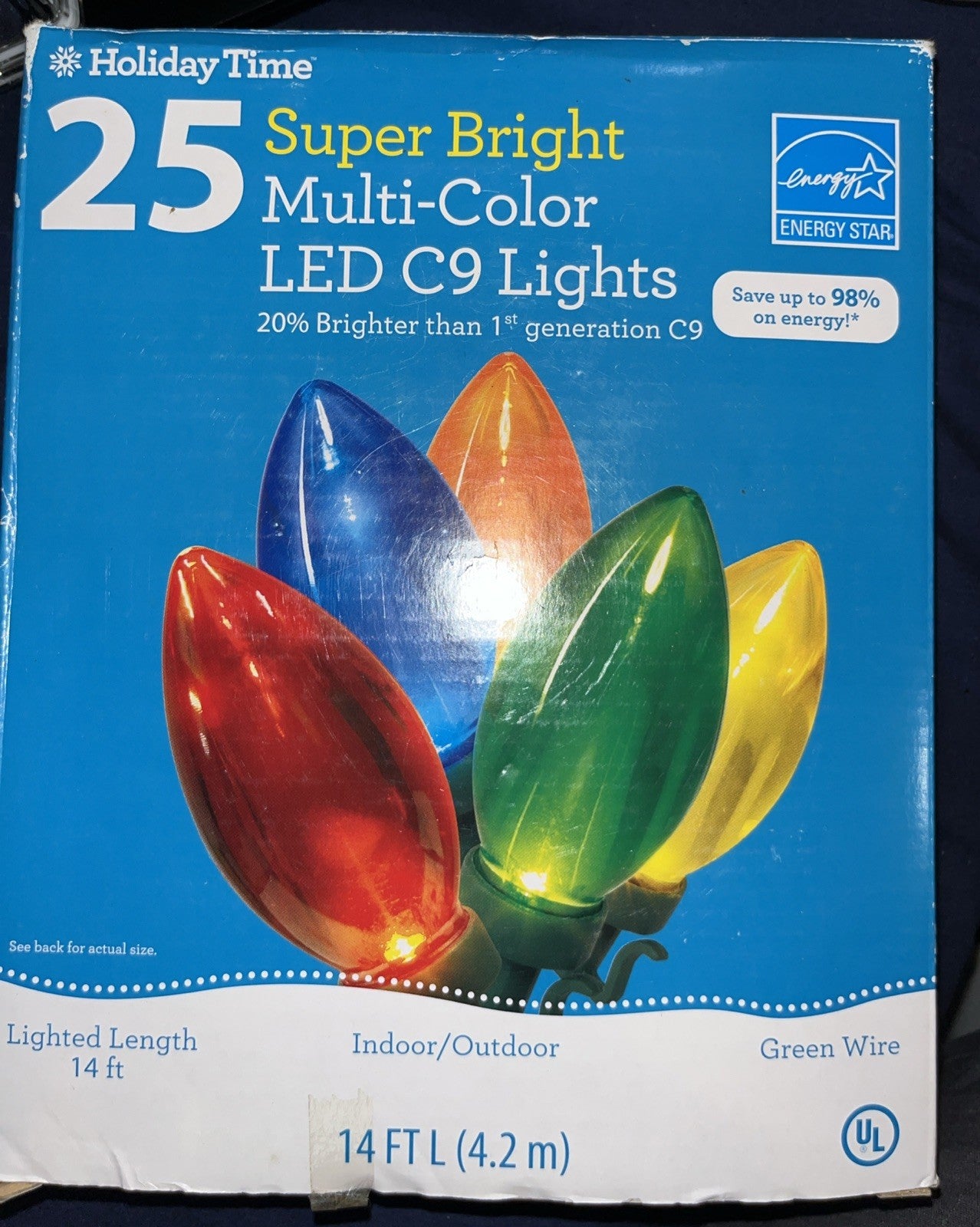 HOLIDAY TIME 25 C9 LED MULTI-COLOR LIGHTS NEW (open box) Indoor & Outdoor