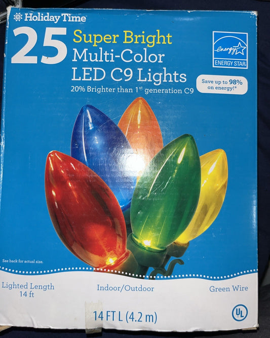 HOLIDAY TIME 25 C9 LED MULTI-COLOR LIGHTS NEW (open box) Indoor & Outdoor