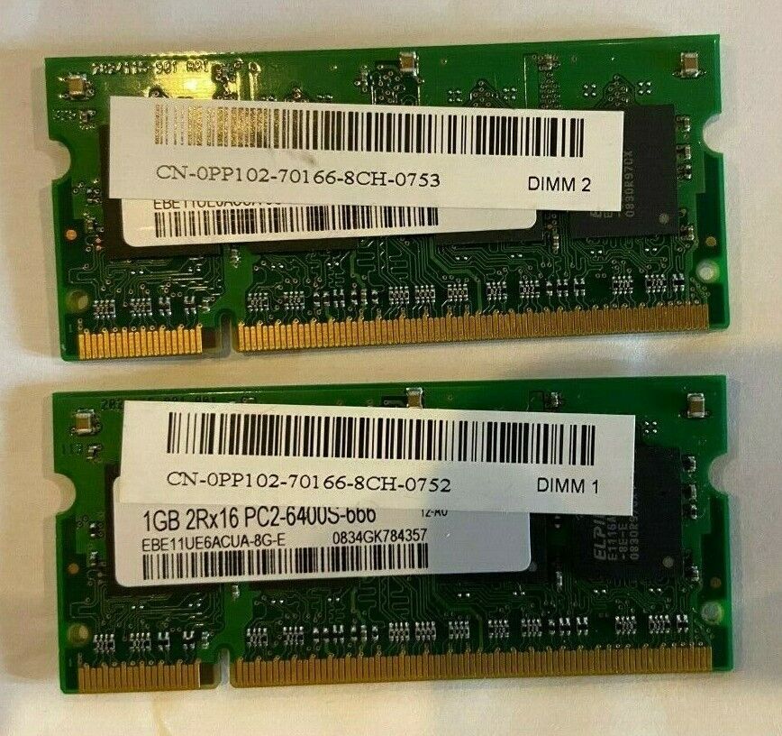 (Quantity = 2) 1GB 2Rx16 PC2-6400S-666 Laptop RAM - Tested