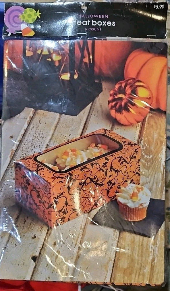 6 Count Halloween Treat Boxes 4" x 4" X 9"