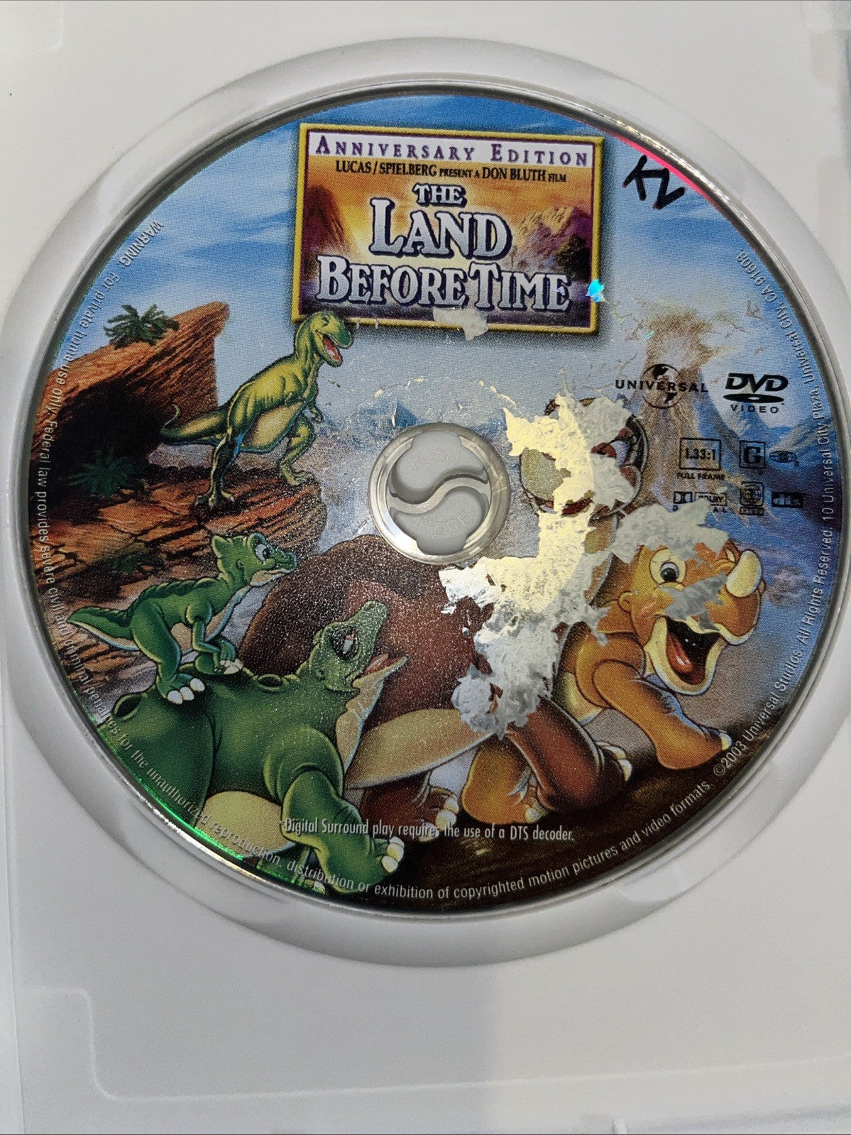 The Land Before Time (DVD, 1988) Tested. Screenprint Worn