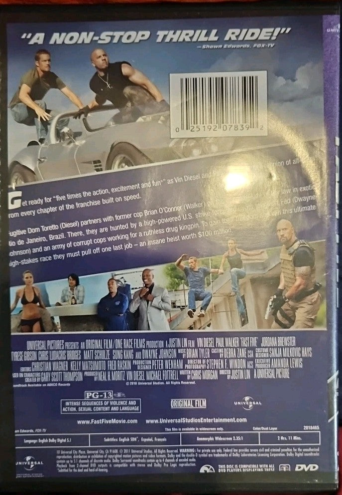Fast Five (DVD) Slim Case. Cropped Artwork. Tested