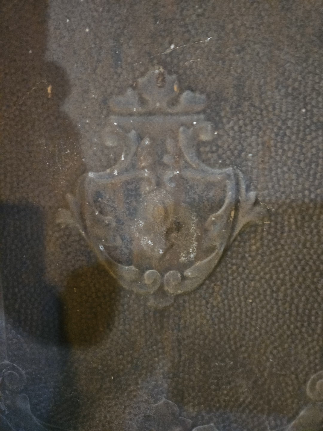 Bronze Colored Stamped Steel Fireplace Antique Cover ~27” x 22”