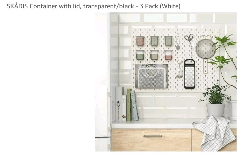 SKÅDIS Container with lid, transparent/black - 3 Pack (White) New