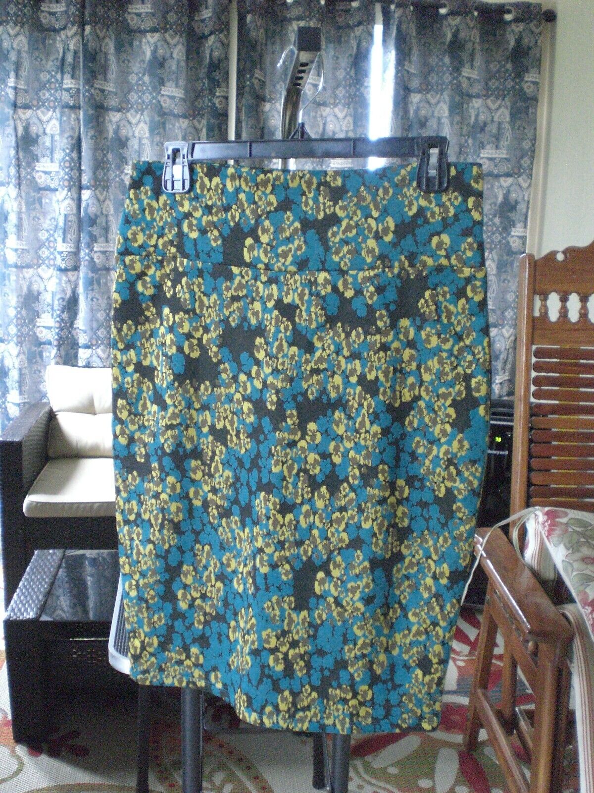 LuLaRoe Cassie Skirt Teal Black Gold MEDIUM