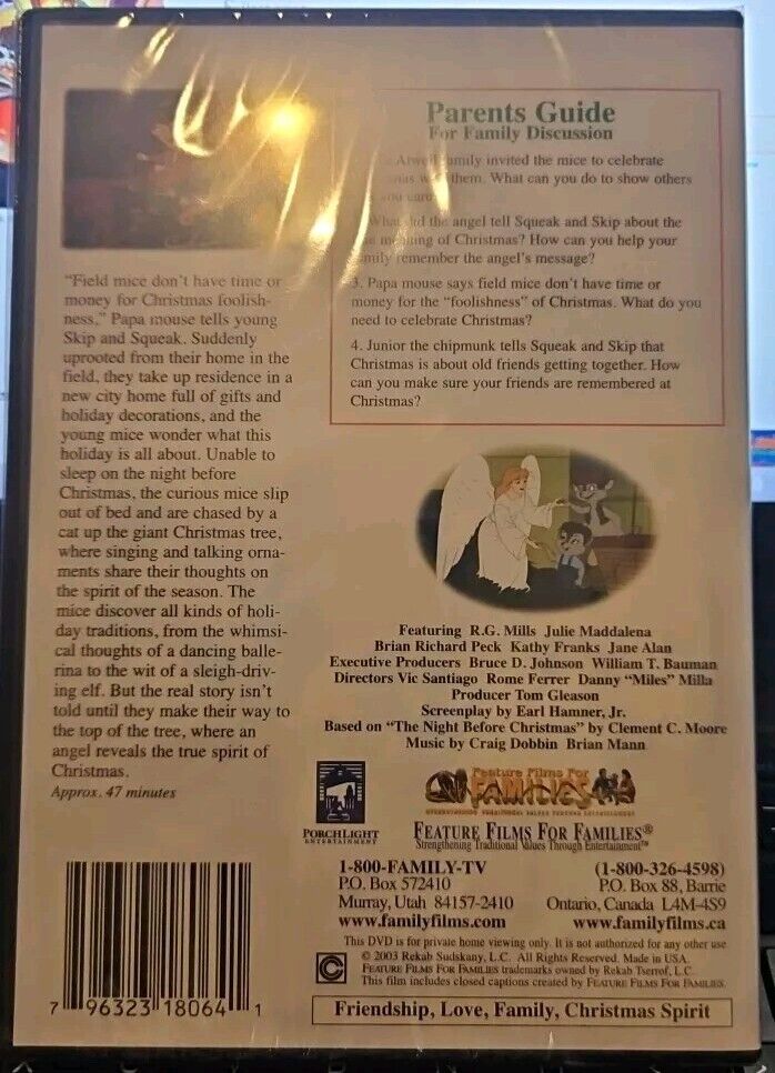 The Night Before Christmas A Mouse Tale DVD 2003 Feature Films for Families New