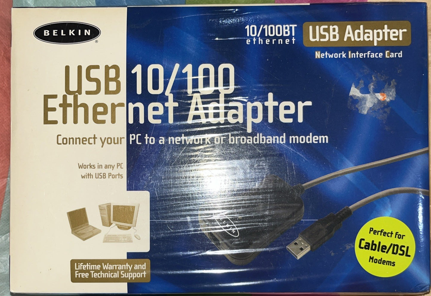 Belkin F5D5050 USB to 10/100 Ethernet Adaptor & CD. New