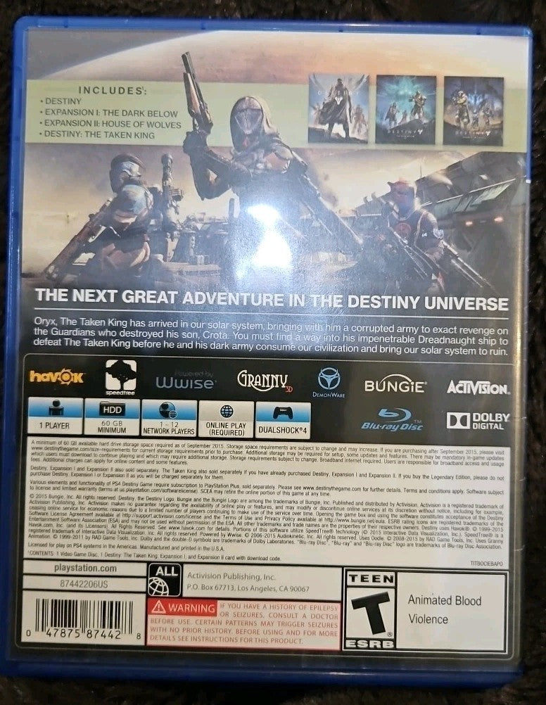 Destiny: The Taken King - Legendary Edition (PS4) No Game. Box Art+Case Only