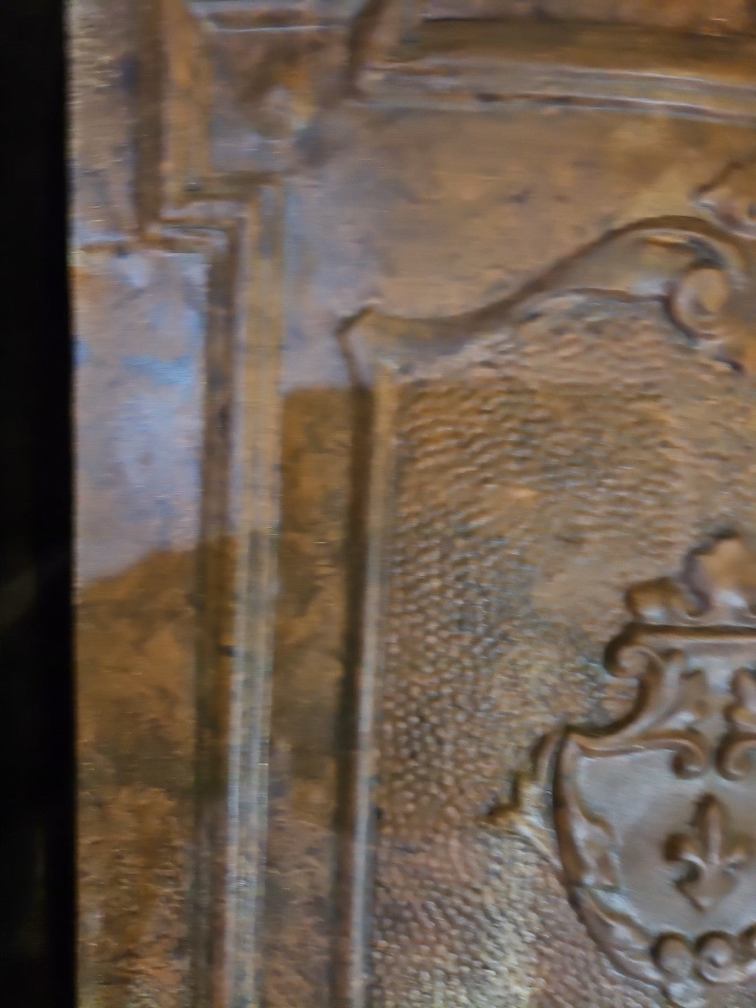 Bronze Colored Stamped Steel Fireplace Antique Cover ~27” x 22”