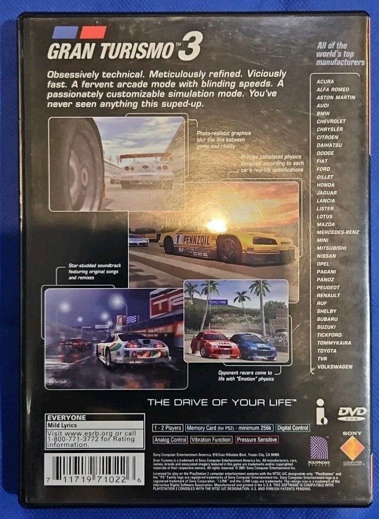 Gran Turismo 3 A-spec Video Game (PS2) Mint. Tested. No Manual