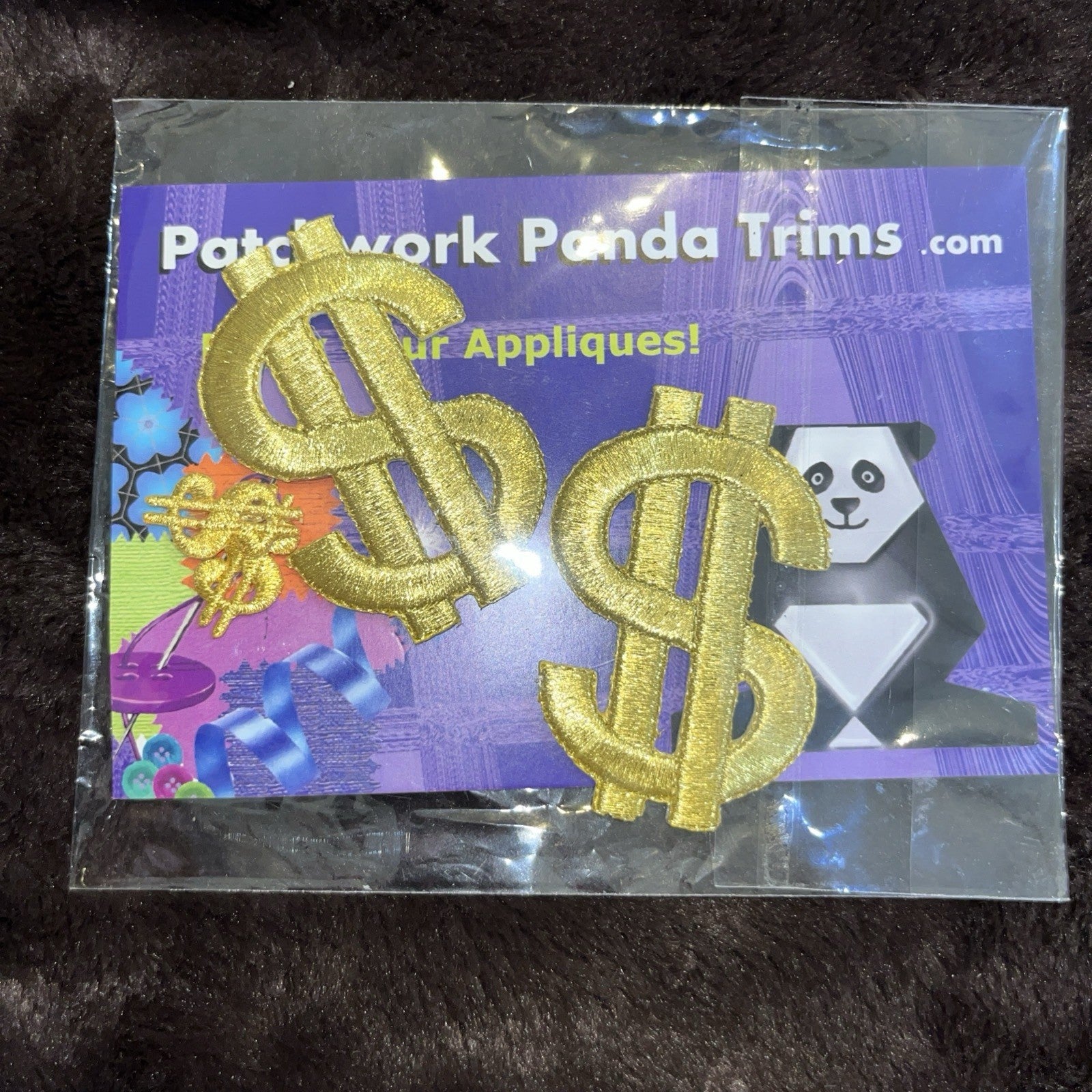 Patchwork Panda Trims 2 (3”) Large 2 (1”) Small Iron-On Gold Dollar Signs