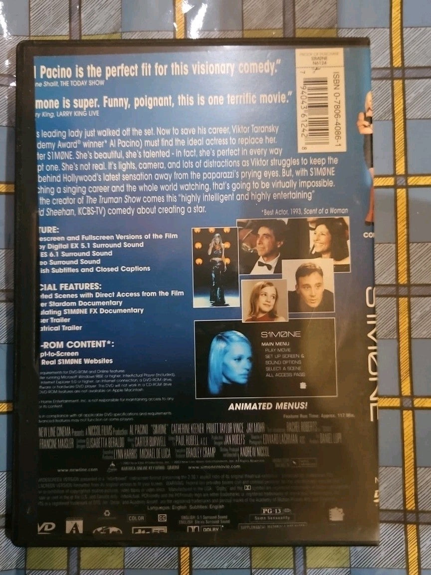 S1m0ne (DVD, 2003) Tested slim case cropped artwork.
