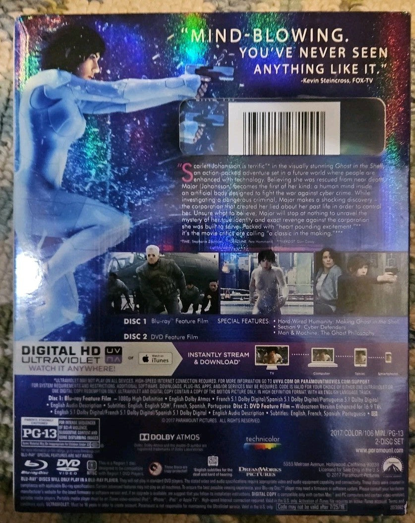 Ghost in the Shell (Blu-ray, 2017) New. No Digital Download