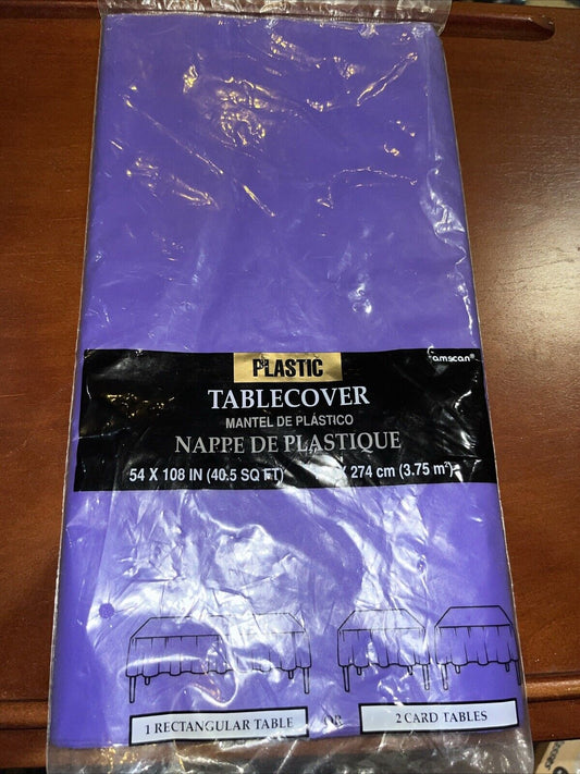 BRAND NEW AMSCAN  54" x 108" VIOLET COLORED PLASTIC TABLECOVER