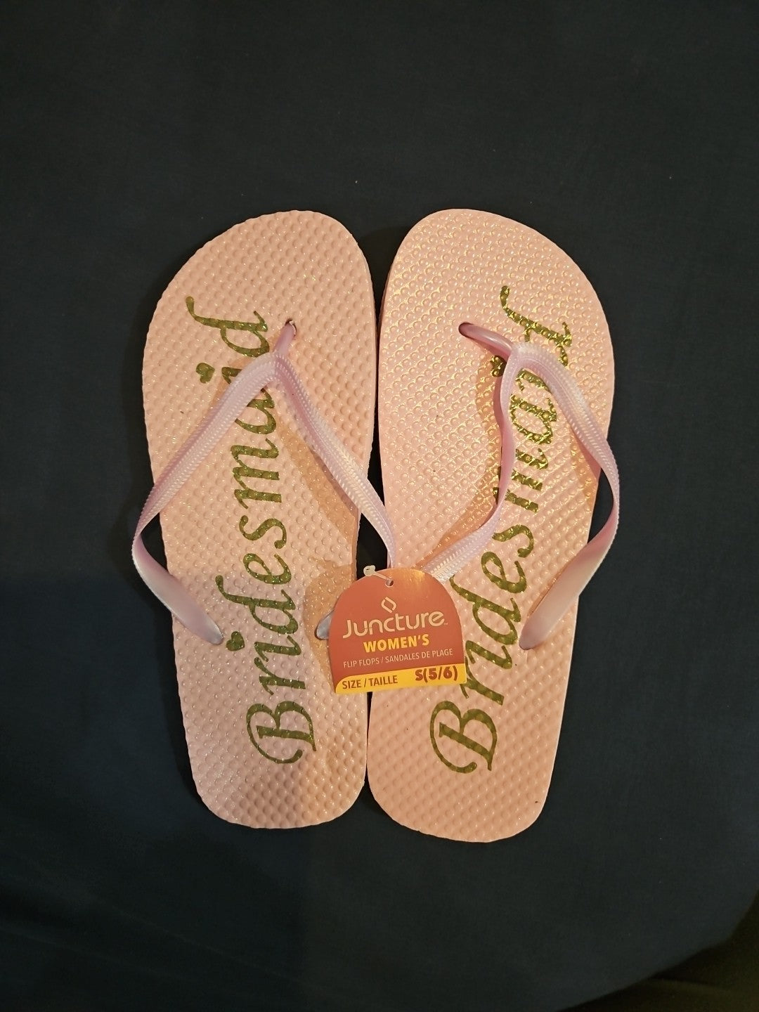 Bridesmaid Gold Glitter Flip Flops Size 5/6 New