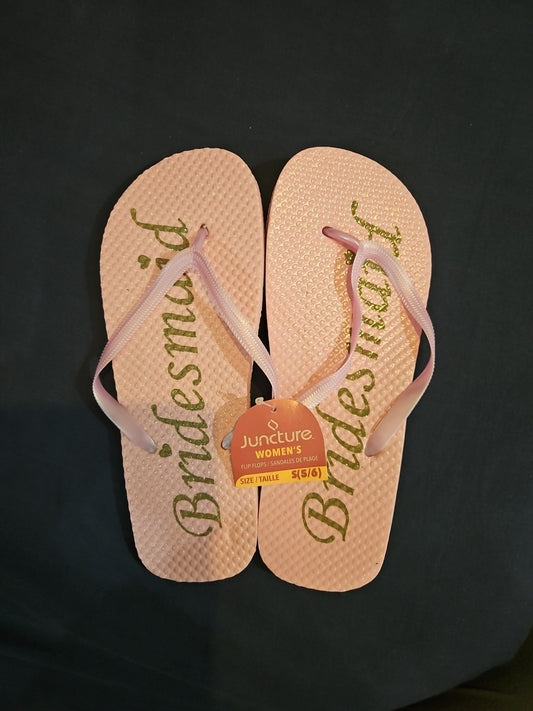 Bridesmaid Gold Glitter Flip Flops Size 5/6 New