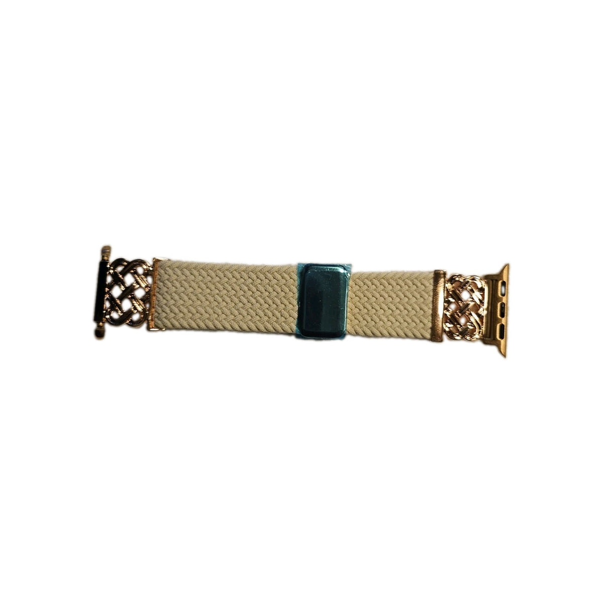 Apple Watch Stretch Braided Band Beige Gold Metal 31mm Connector Elegant...