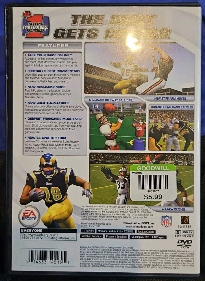 Madden NFL 2003 (Sony PlayStation 2, 2002) Tested. CIB. Original Case