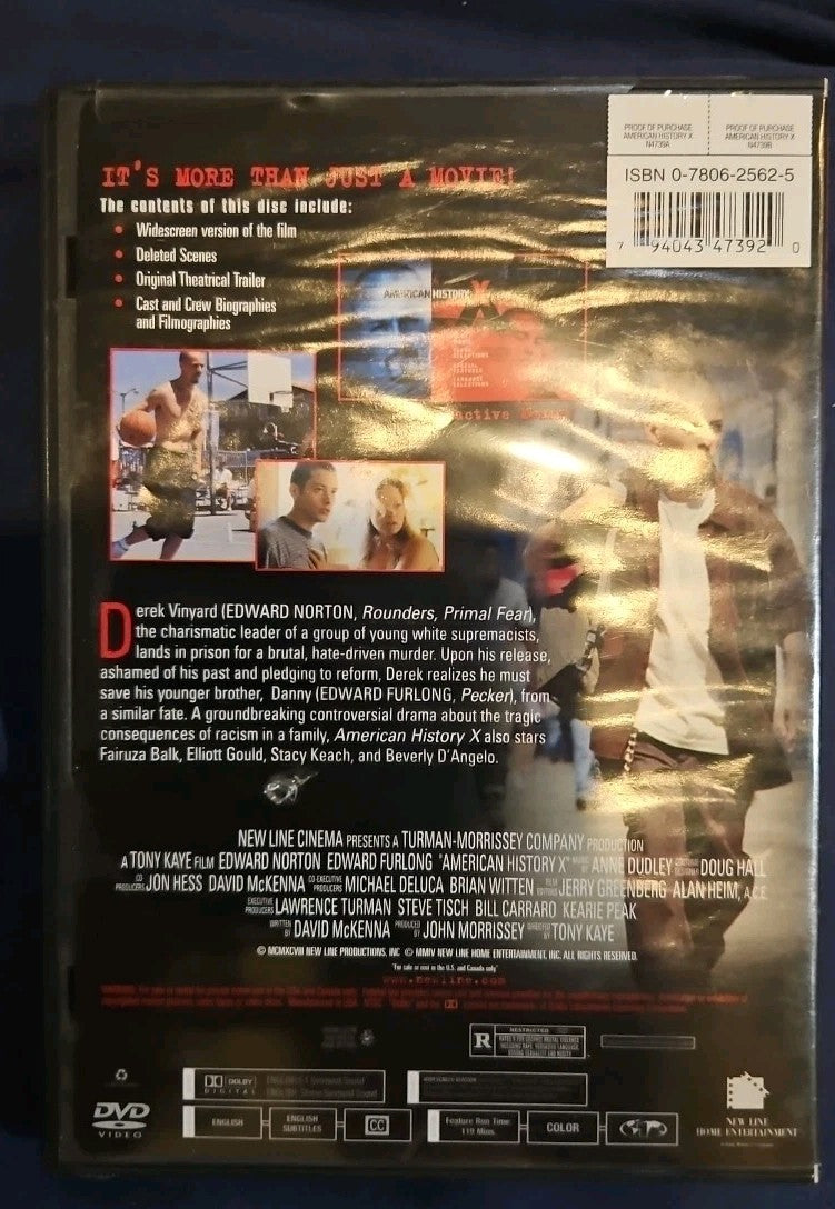 American History X (DVD, 1998) Moisture Damaged Insert. Tested