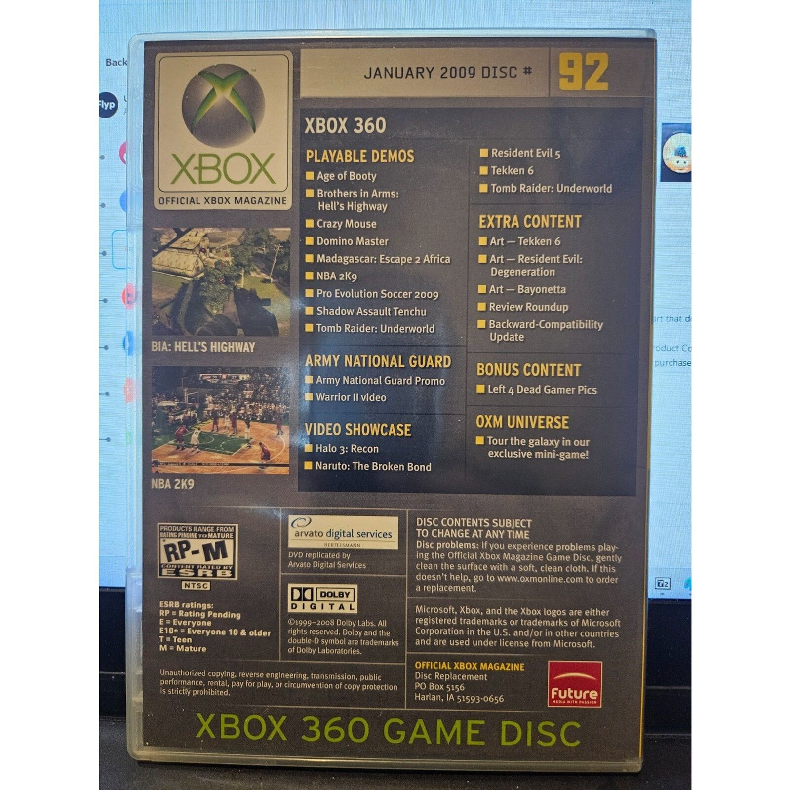 XBOX 360 January 2009 Disc 92 - Pristine.  9 Demos: Tomb Raider Underworld