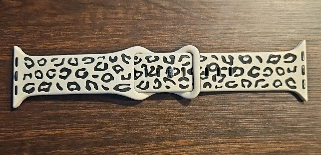 Band Fits Apple Watch 38 40 41mm Series 1-9 SE Cream Black Leopard Silicone New