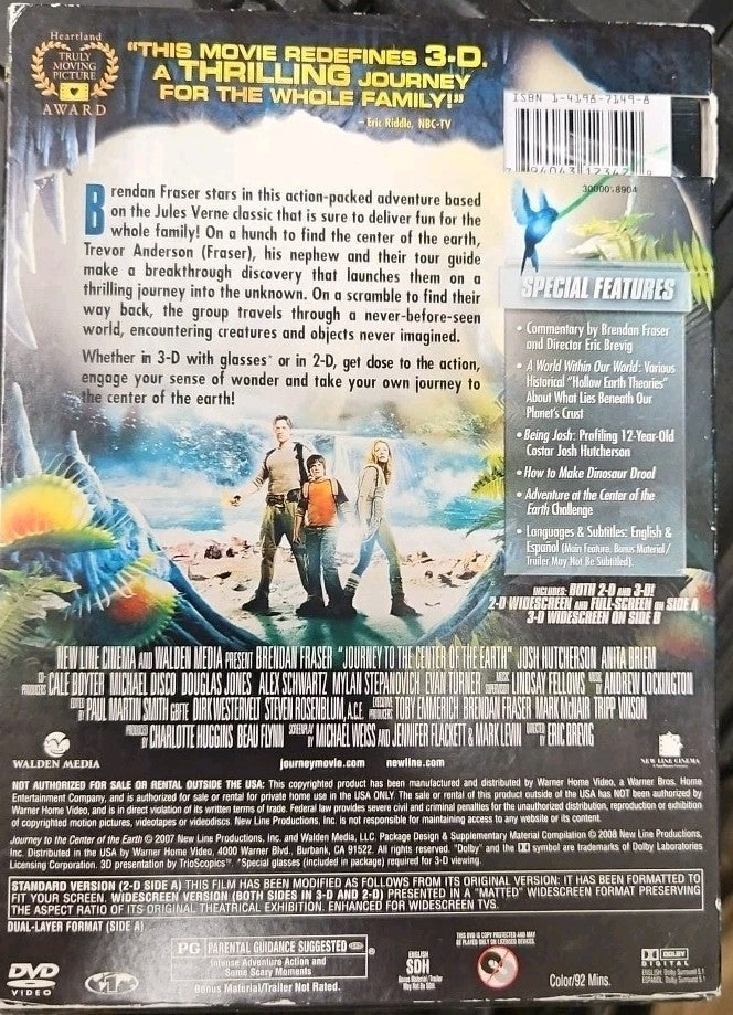 Journey to the Center of Earth (DVD) New Sealed W/ 4x 3D Glasses. No Download