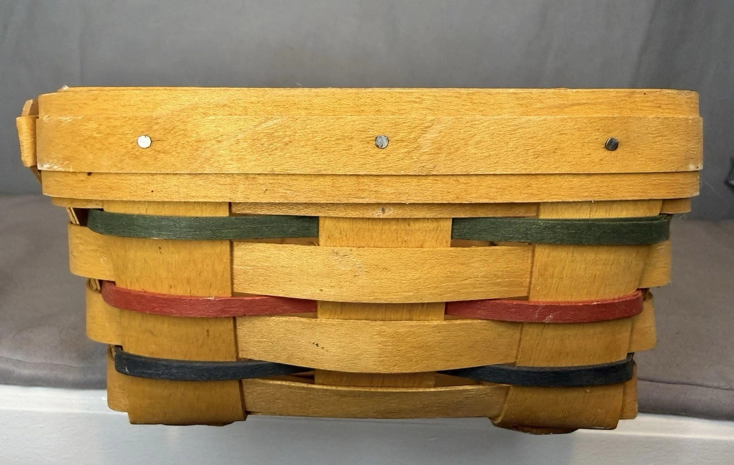 1999 Longaberger Cracker Basket Woven Red Green Blue + Green & Awning Liners