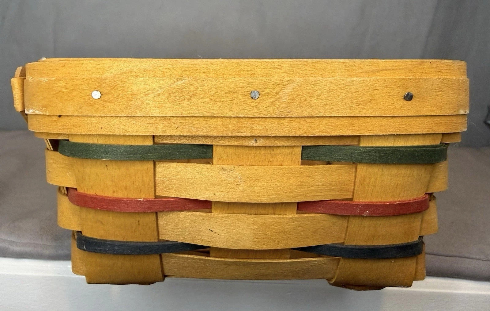 1999 Longaberger Cracker Basket Woven Red Green Blue + Green & Awning Liners