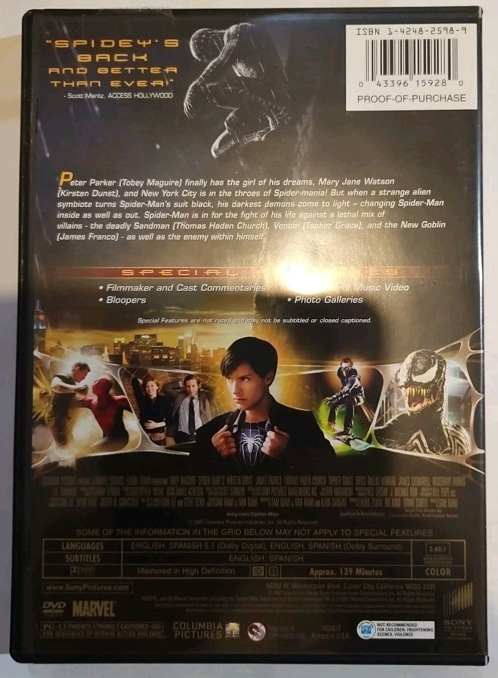 Spider-Man 1, 2, 3 (DVD, 2007, 3-Disc Set) Widescreen Edition