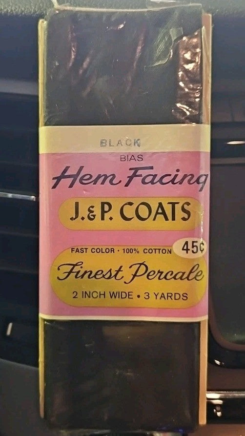 Black Hem Facing J&P Coats 100% Cotton  2" X 3yds