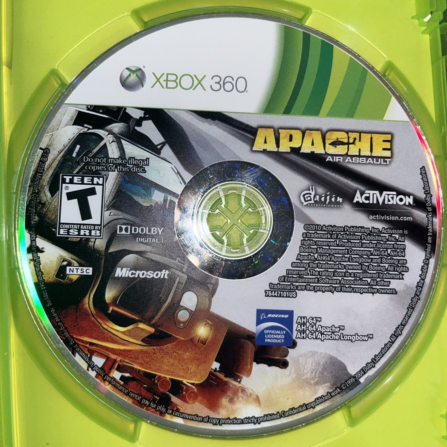 Apache Air Assault - Xbox 360. Tested. New Case. Stained Insert. W/Manual