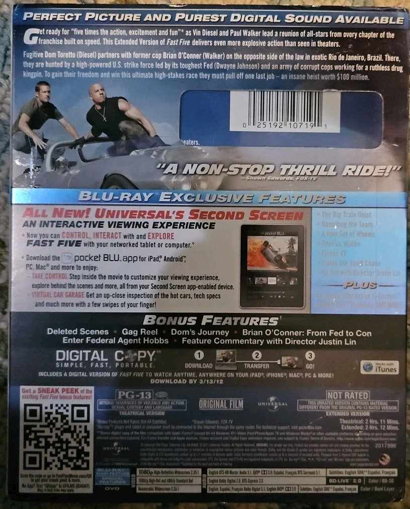 Fast Five (Blu-ray, 2011) New. No Digital Download