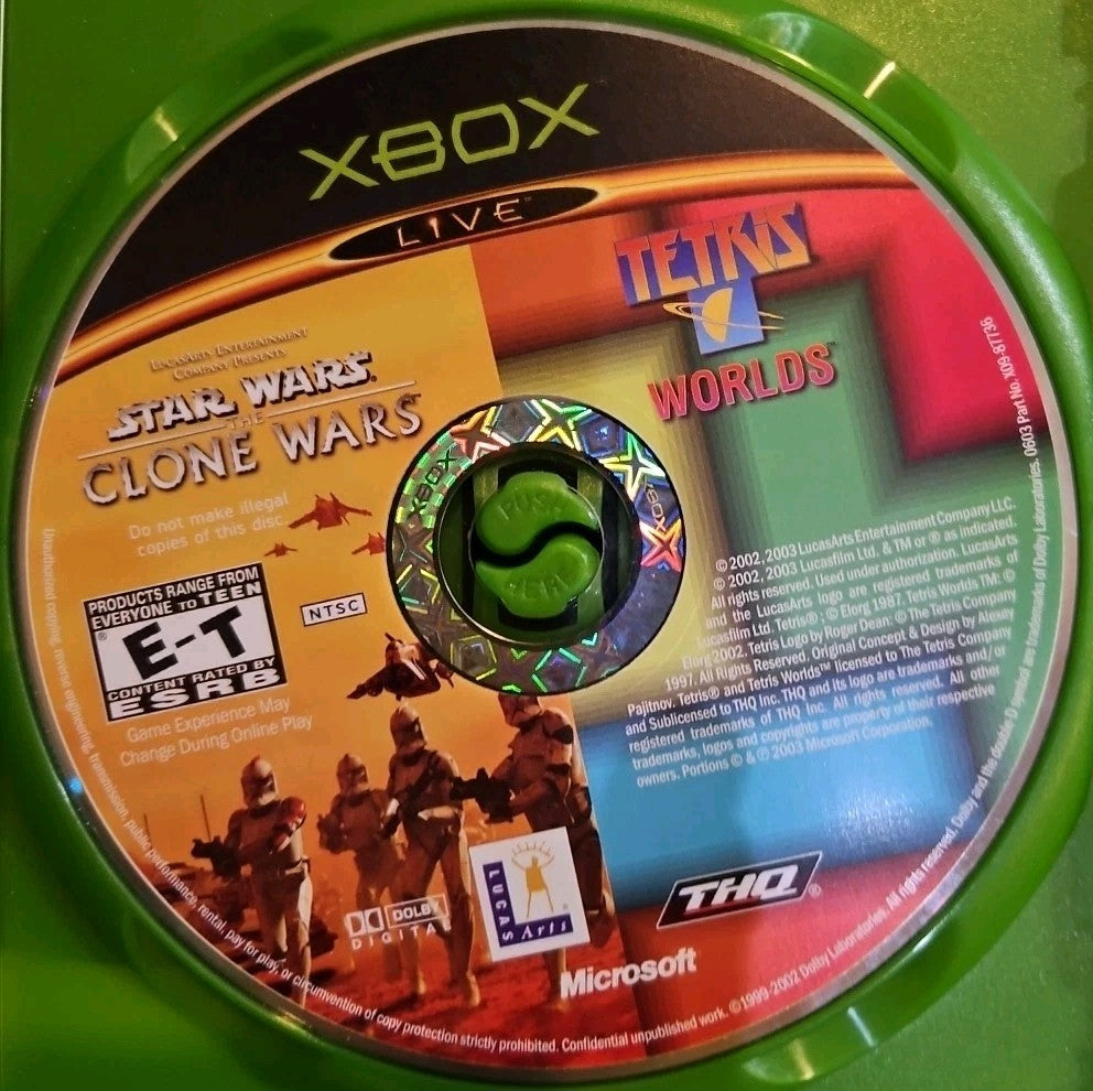 Star Wars The Clone Wars + Tetris Worlds (XBox) No Cover Art. Tested. New Case