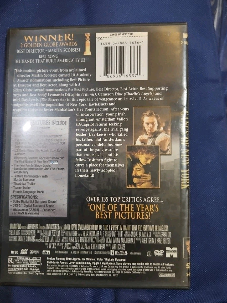 Gangs of New York (DVD, 2002) Tested slim case cropped artwork.