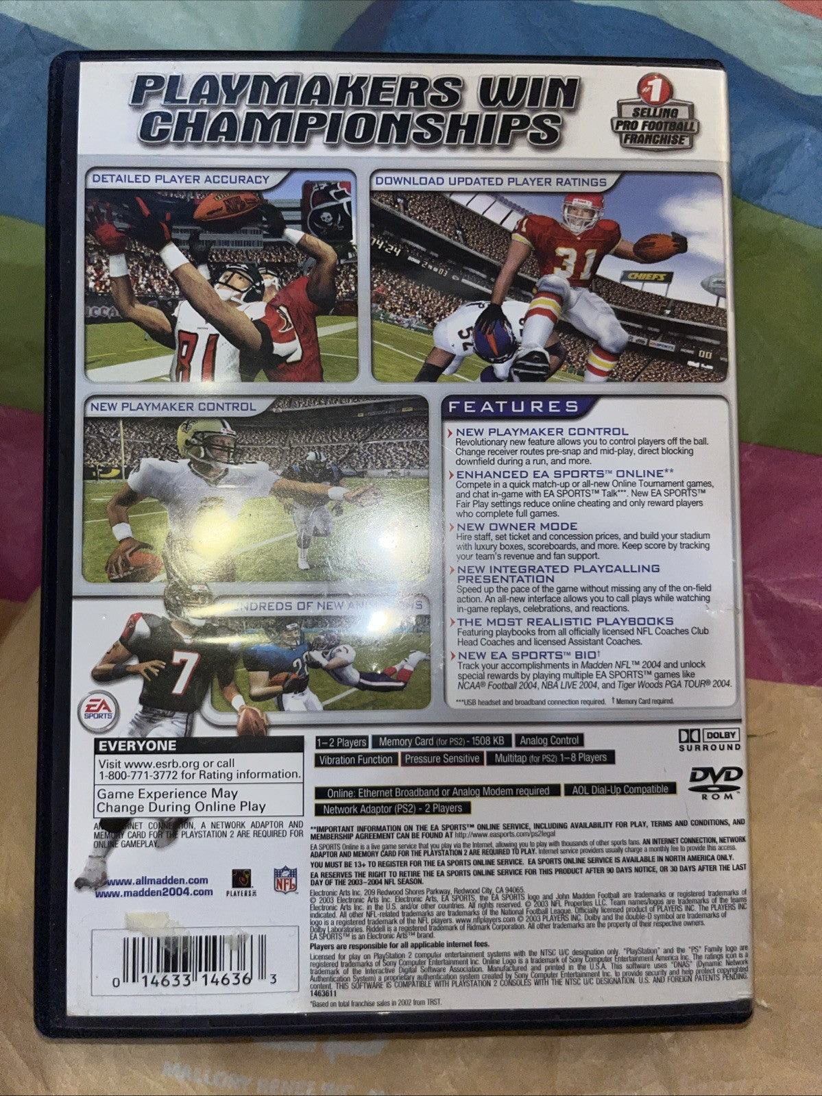 Madden NFL 2004 (PS2)  Tested. No Manual. See Pics