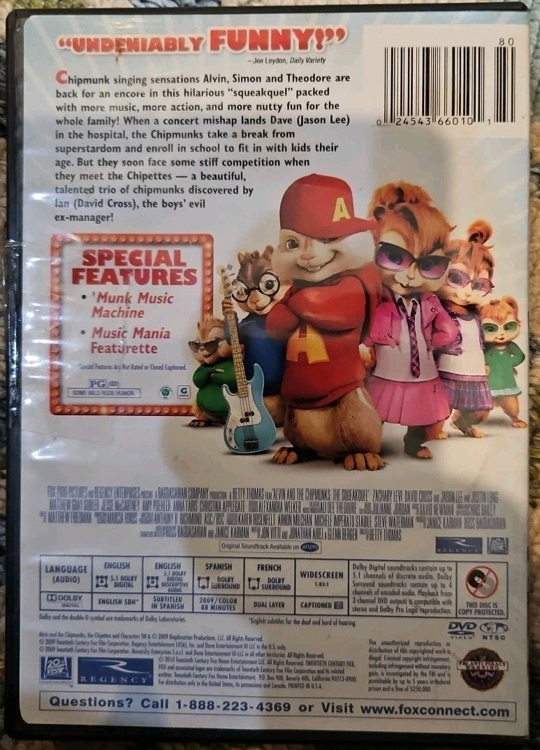 Alvin & the Chipmunks + Squeakquel + Squeak Along  (3- DVDs) New Sealed